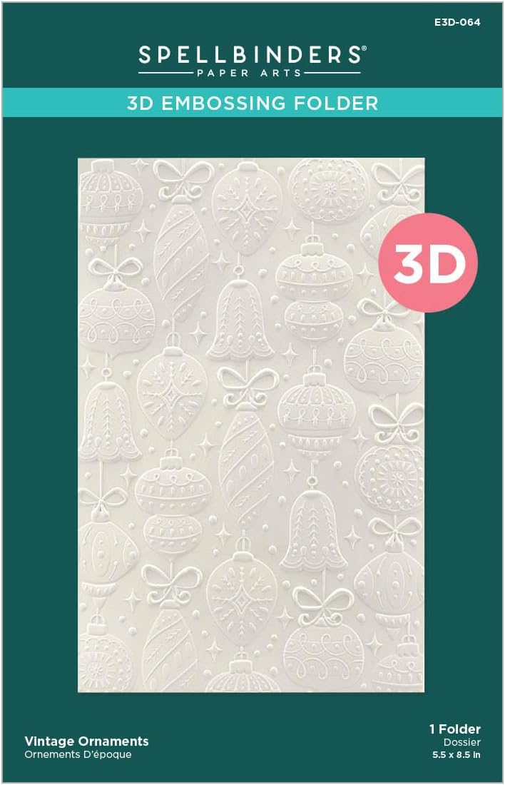 Spellbinders E3D-064 Vintage Ornaments 3D Embossing Folder from The Classic Christmas Collection - Image 1